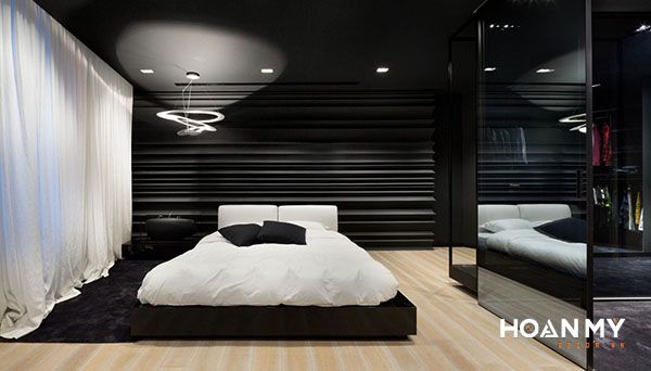 Trang trí phòng ngủ nhỏ không giường với tông màu đen sang trọng