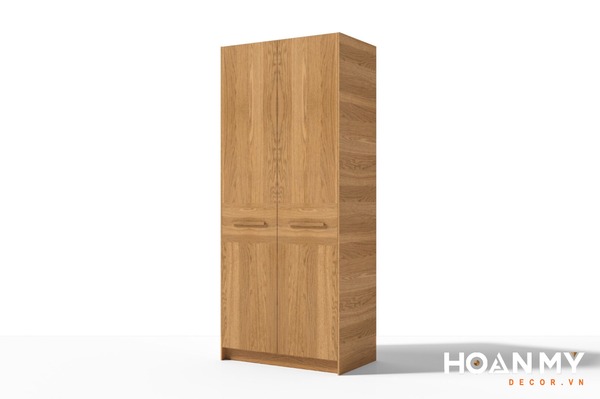 Tủ quần áo gỗ tự nhiên 2 cánh với thiết kế giản dị