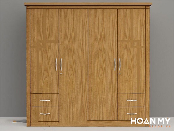 Mẫu tủ quần áo 4 cánh gỗ tự nhiên thiết kế đơn giản mang lại tính ứng dụng cao