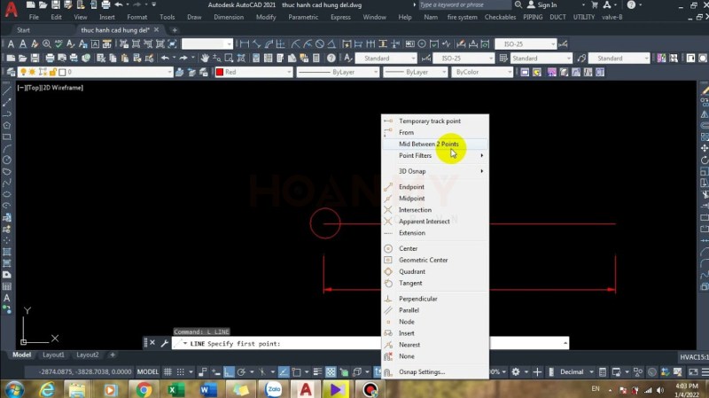 Lệnh Mid Between 2 Points có thể được dùng để truy bắt điểm tâm của hình vuông