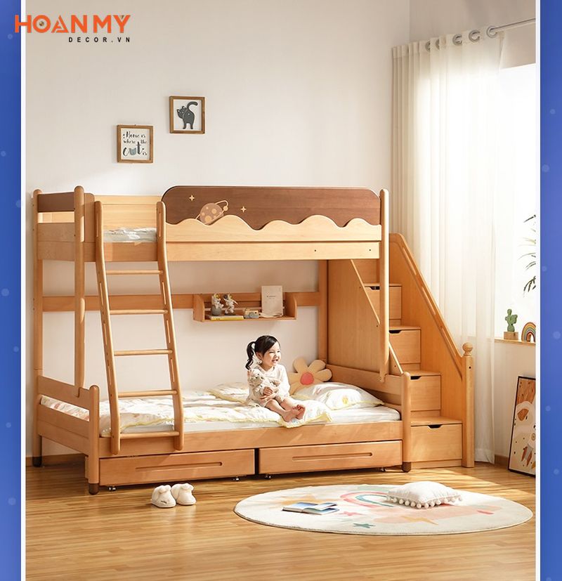 Mẫu giường tầng đơn giản tinh tế dành cho các bé
