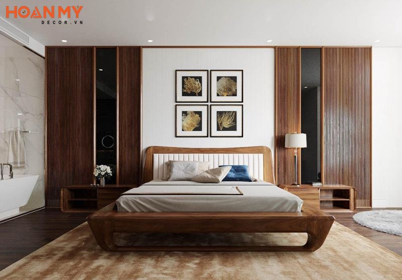 Cách phối màu sắc cho phòng ngủ nội thất gỗ óc chó đẹp hiện đại