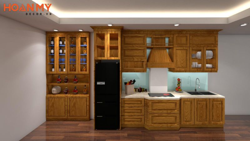 Phòng bếp tân cổ điển sang trọng chất liệu gỗ