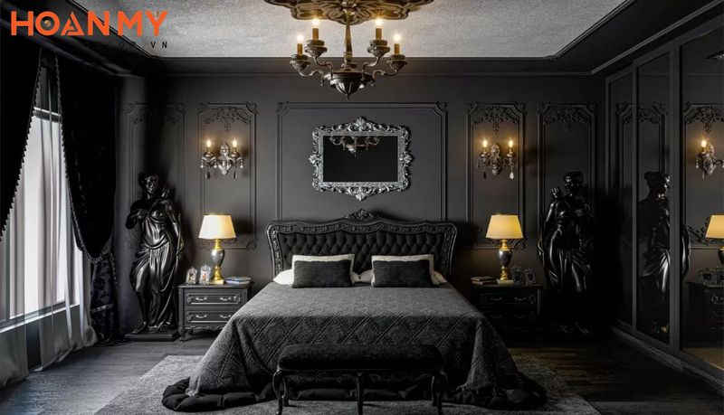 Phòng ngủ tân cổ với tông màu đen huyền bí