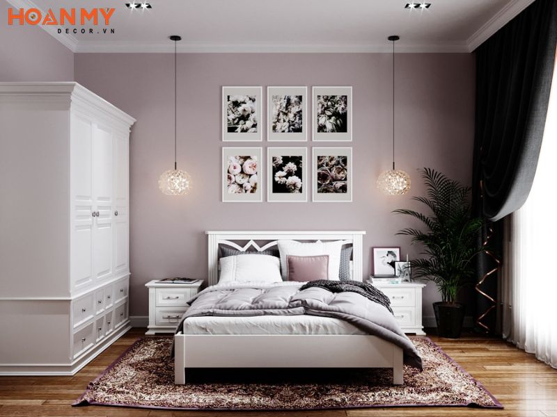 Trang trí không gian phòng ngủ sang trọng với gam màu tím - hồng