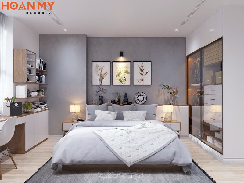 Thiết kế nội thất phòng ngủ màu trắng mang phong cách Scanvinadia ấn tượng đơn giản