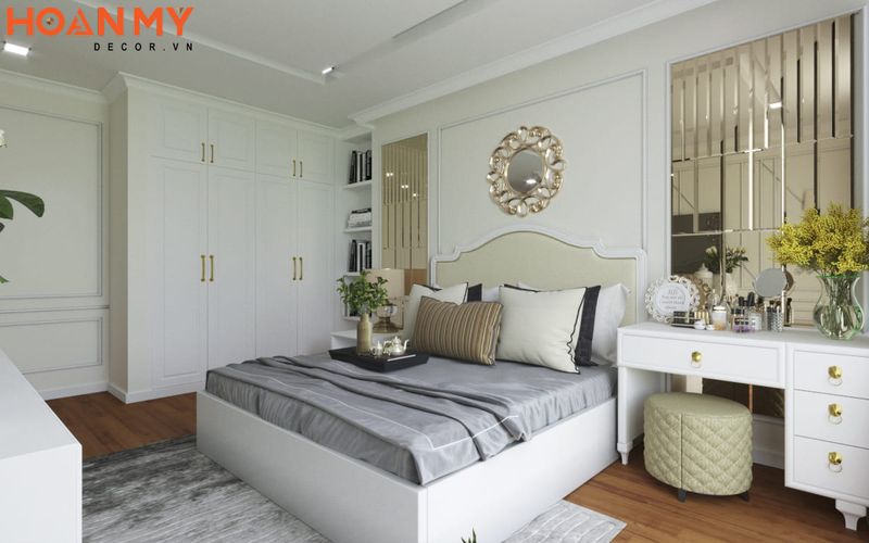 Phòng ngủ màu trắng phong cách tân cổ điển cao cấp sang trọng - Mẫu 3