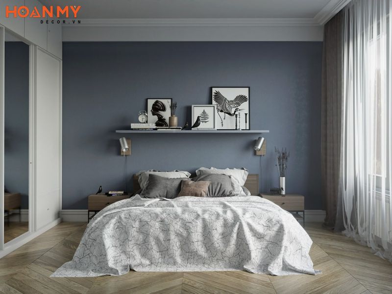 Phòng ngủ màu xám xanh cho không gian nghỉ ngơi thêm phần mát mẻ, tinh tế