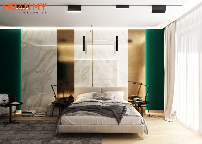 Màu xanh trong thiết kế phòng ngủ sẽ mang tới cảm giác dễ chịu, thư thái và nhã nhặn
