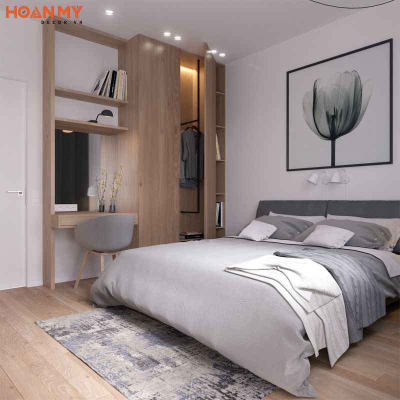 Mẫu phòng ngủ Bắc Âu đơn giản với vật liệu gỗ