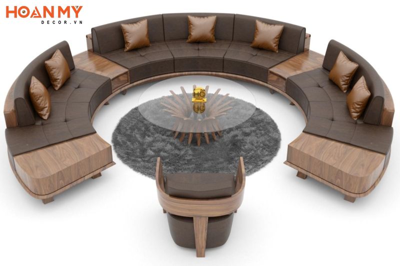 Sofa gỗ óc chó cong hình tròn