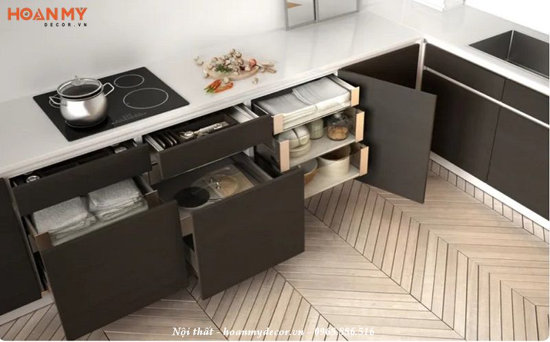 Hộc tủ bếp dưới giá rẻ bằng gỗ công nghệ An Cường chống ẩm