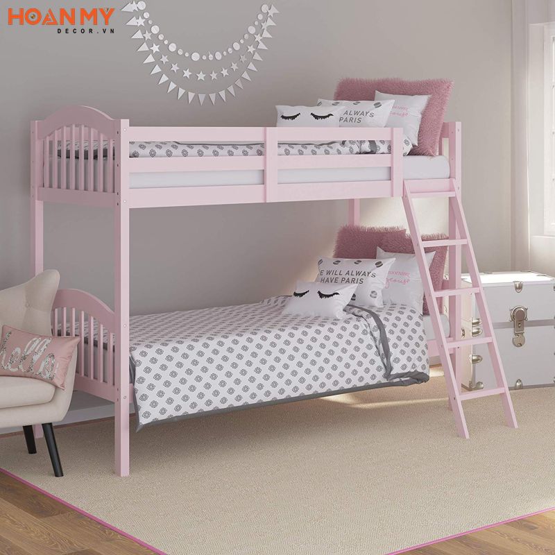 Giường tầng màu hồng đơn giản cho bé gái 