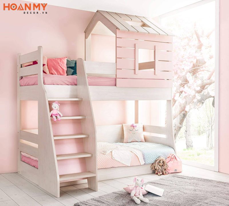 Mẫu thiết kế giường tầng mô phỏng ngôi nhà cho 2 bé