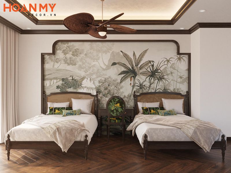 Điểm nhấn ấn tượng của phòng ngủ với những chi tiết đậm chất nhiệt đới