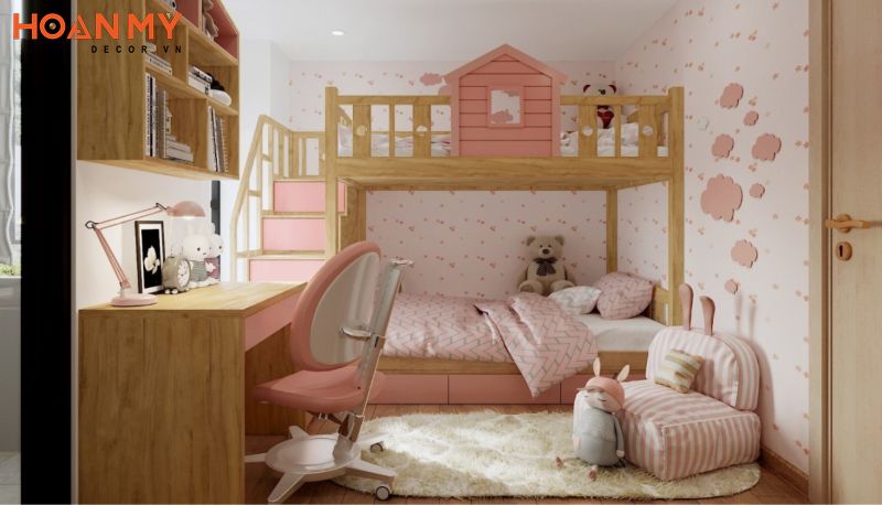 Mẫu giường tầng kiểu ngôi nhà dễ thương cho bé gái 