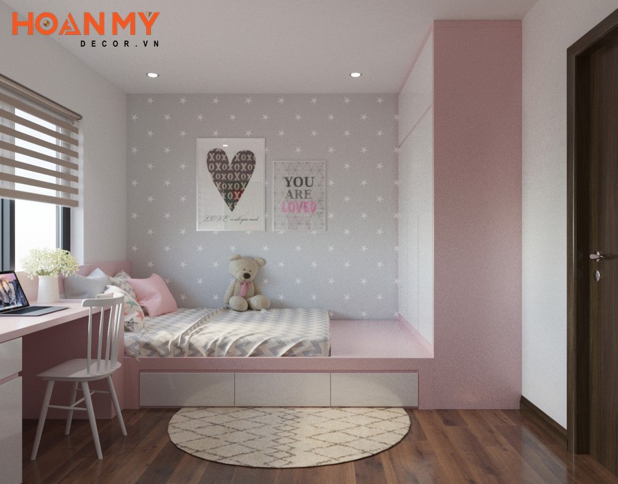 Phòng ngủ màu hồng dễ thương cho bé gái - Hình ảnh 11