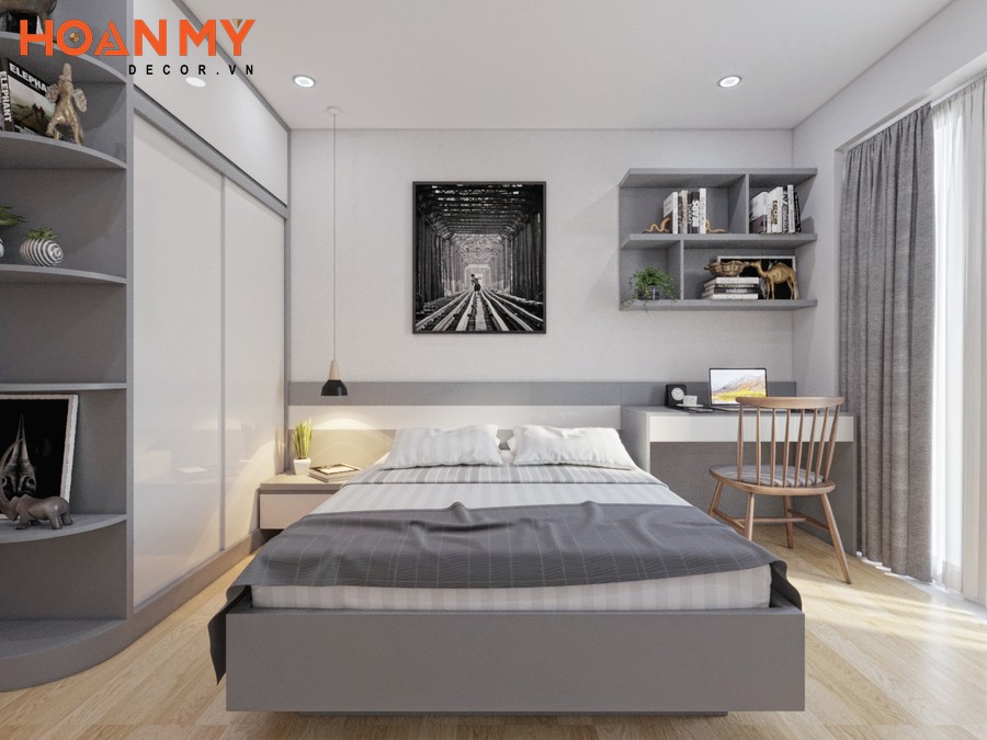 Thiết kế nội thất phòng ngủ căn hộ đẳng cấp với tone màu xám hiện đại, sang trọng - Hình ảnh 16