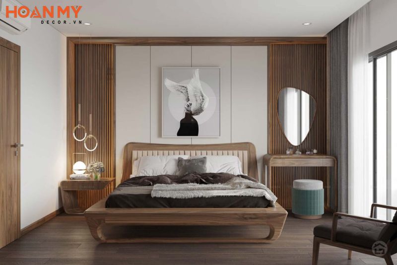 Nội thất gỗ công nghiệp kết hợp đồ decor trang trí độc đáo cho phòng ngủ 15m2