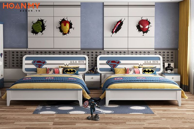 Thiết kế 2 giường đơn cho các bé với họa tiết côn trùng siêu dễ thương