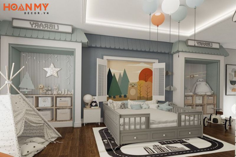 Thiết kế phòng ngủ bé trai với màu sắc trầm ấm