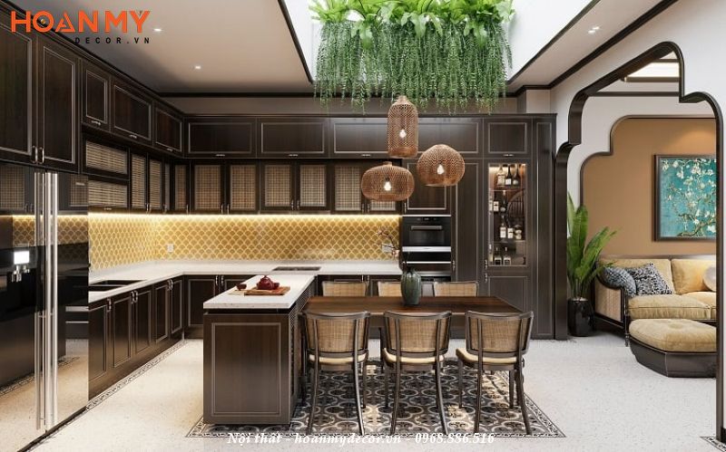 Mẫu thiết kế nội thất phòng bếp Indochine
