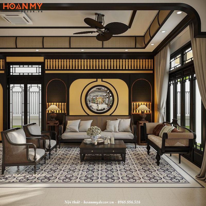 Mẫu thiết kế nội thất phòng khách Indochine