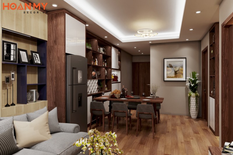 Không gian phòng khách liền bếp hiện đại cho chung cư