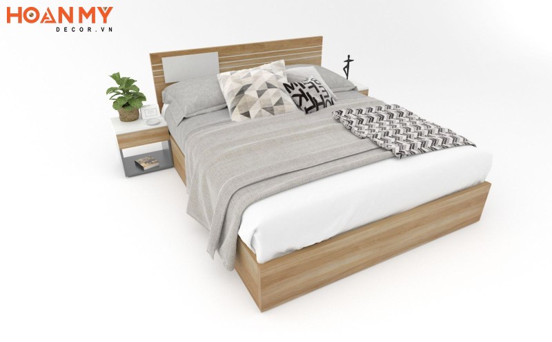 Chiếc giường ngủ sử dụng gỗ mdf phủ veneer đẹp không kém gỗ tự nhiên