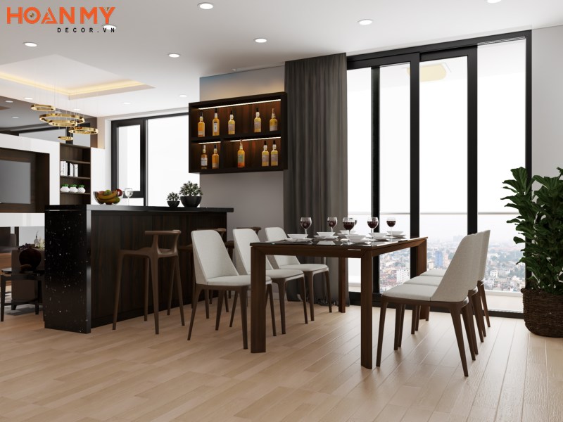 Phòng khách liền bếp 40m2 rộng rãi theo nguyên tắc tối giản