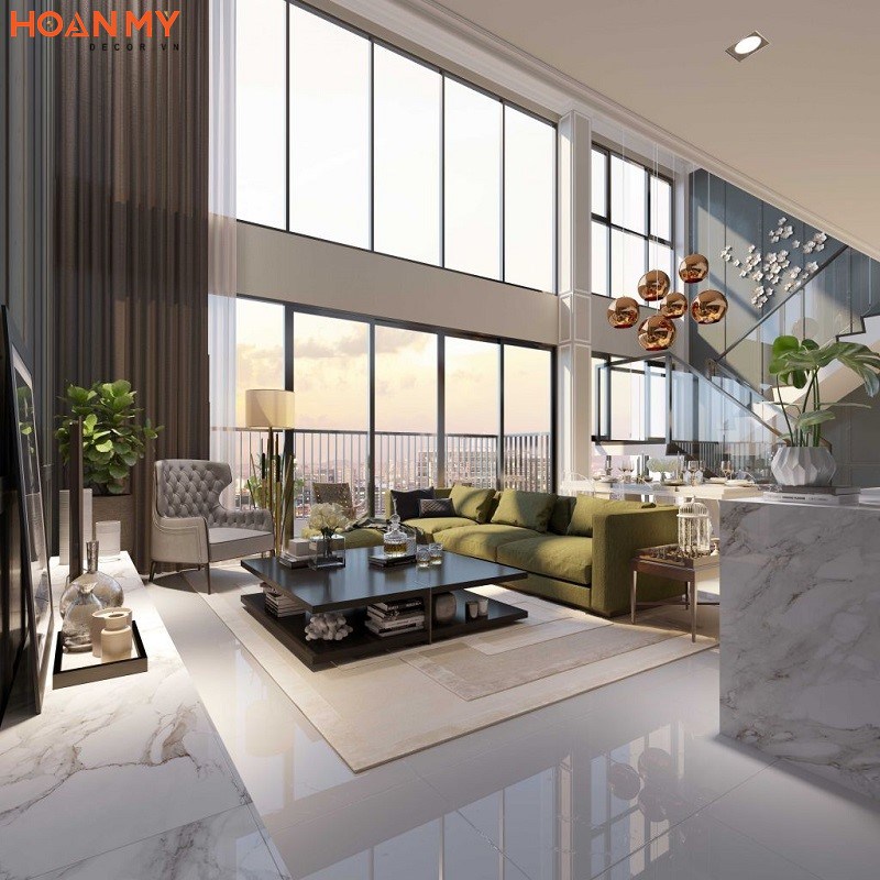 Bố trí không gian phòng khách đẹp rộng thoáng cho căn hộ chung cư cao cấp Penthouses