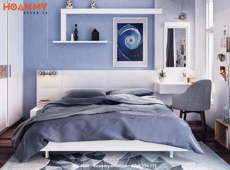 Thiết kế phòng ngủ đẹp cho nữ màu xanh dương