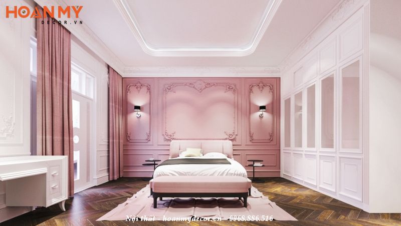 Phòng ngủ tân cổ điển màu hồng lãng mạn