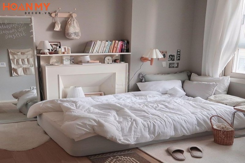 Phòng ngủ phong cách Hàn Quốc tạo nên nét đẹp gần gũi với gam màu nhẹ nhàng, thư giãn