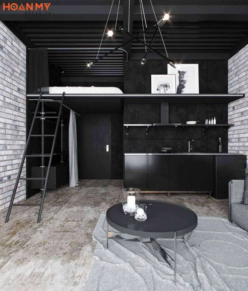 Thiết kế nội thất căn hộ studio 30m2 tông màu đen - trắng tối giản cho gia chủ 