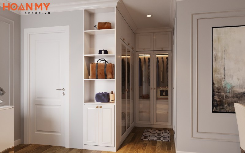 Kết hợp hệ tủ quần áo tạo thành không gian thay đồ hoàn hảo cho phòng ngủ master
