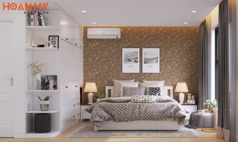 Phòng ngủ master sử dụng giấy dán tường ấn tượng