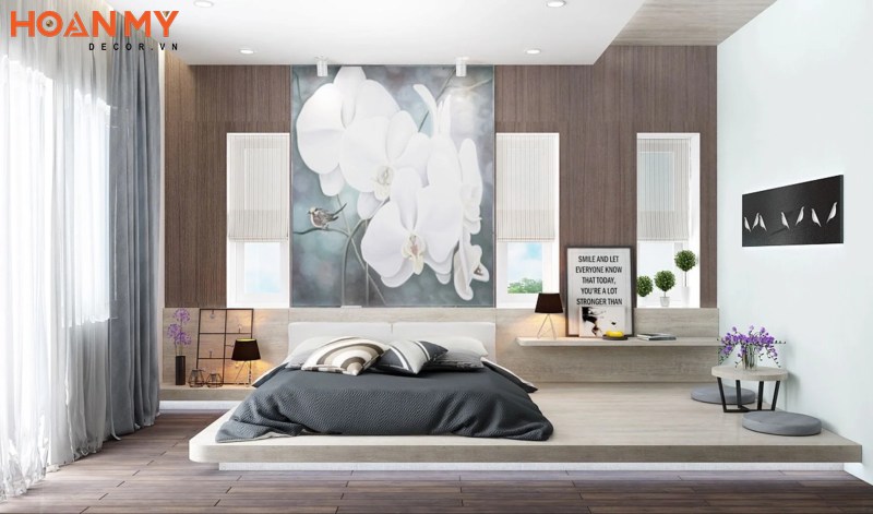 Lựa chọn màu sắc trang trí phòng ngủ giường bệt với giường phong cách hiện đại kết hợp ánh sáng tự nhiên