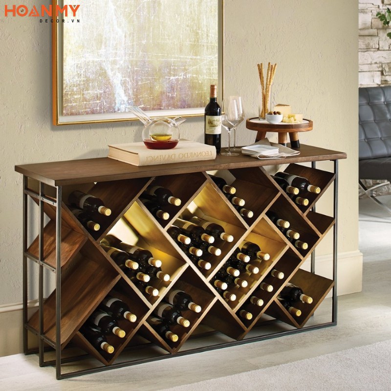 Tủ rượu gỗ tự nhiên đơn giản, sang trọng cho phòng khách 