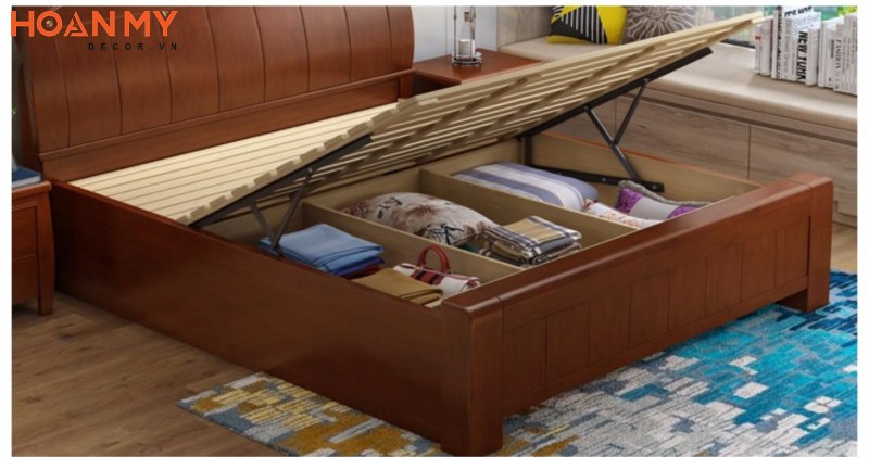 Giường ngủ hiện đại có ngăn kéo được làm bằng gỗ tự nhiên phong cách tân cổ điển