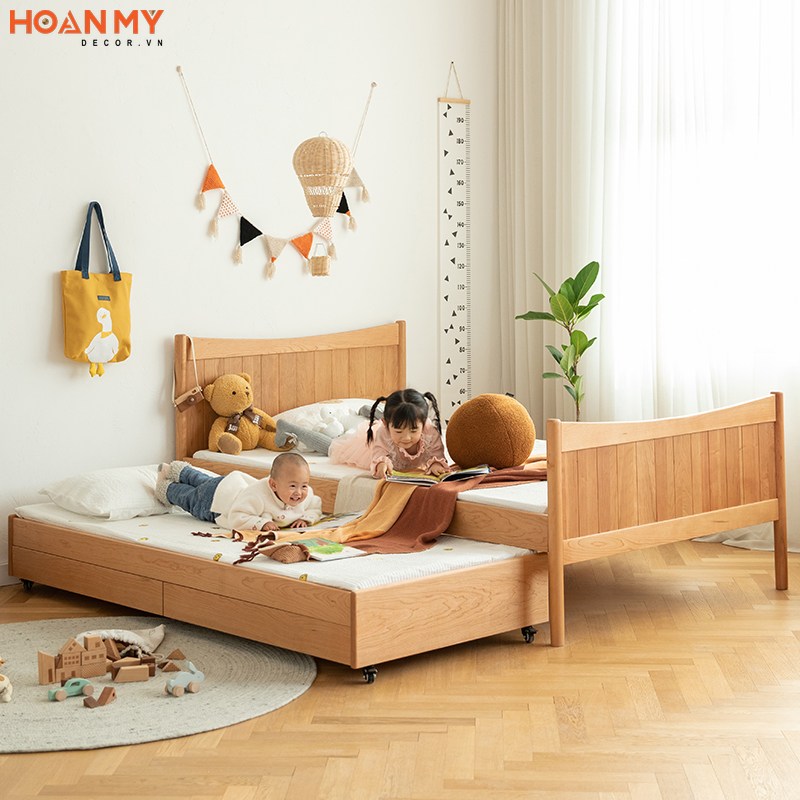 Thiết kế giường ngủ gỗ tự nhiên có ngăn kéo giường