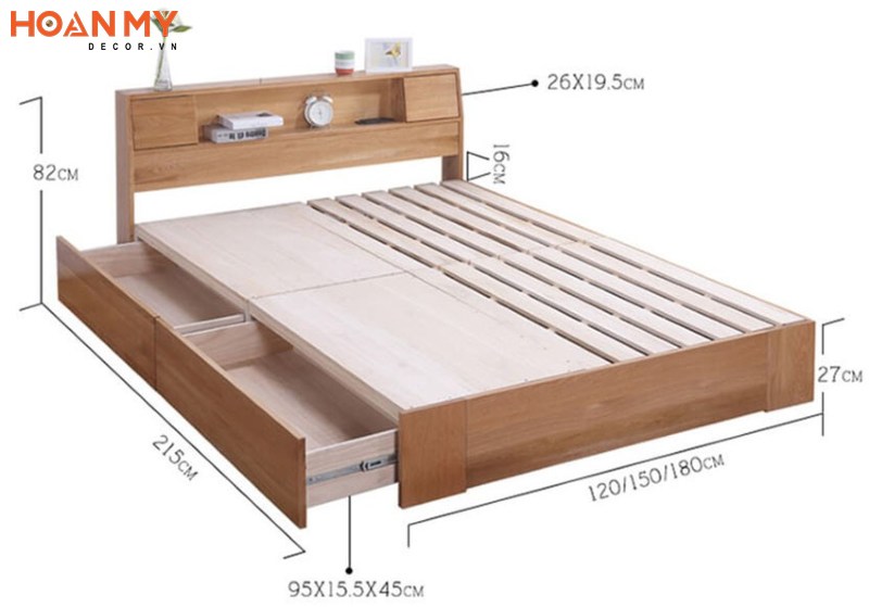 Giường gỗ có 2 ngăn kéo để đồ tiện lợi