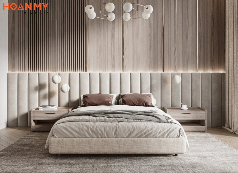 Thiết kế nội thất phòng ngủ với giường ngủ tân cổ điển màu trắng sang trọng