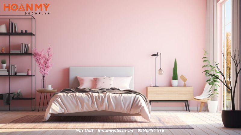 Phòng ngủ màu hồng đẹp nhẹ nhàng, tinh tế