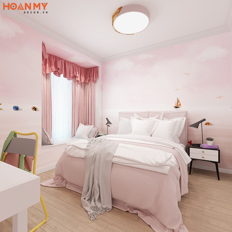 Kết hợp màu sơn tường, rèm cửa và nệm màu hồng pastel cho căn phòng ngủ thêm lung linh, ấn tượng