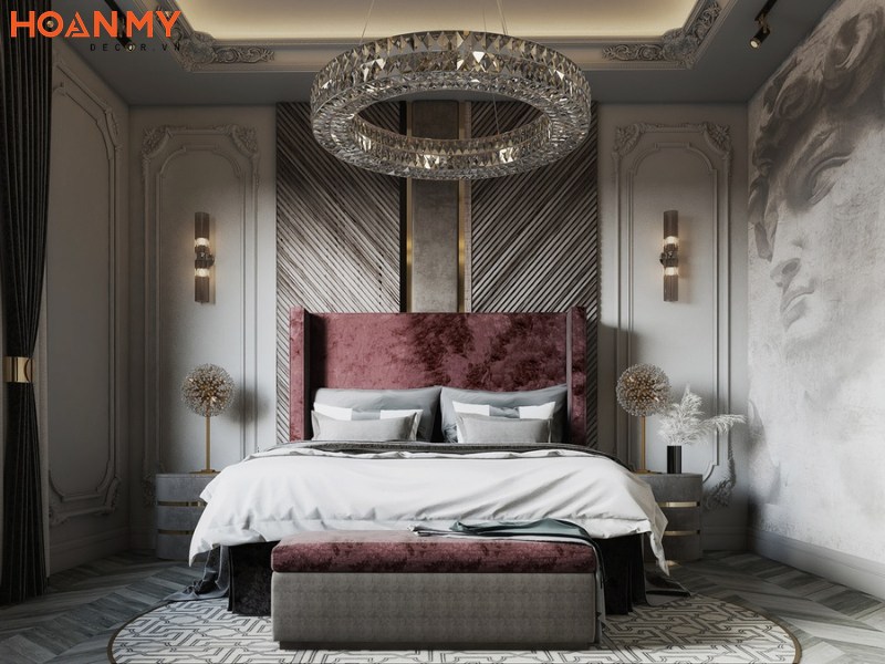 Nội thất hiện đại xen lẫn các chi tiết tân cổ điển tạo nên nét đẹp rất riêng cho phòng ngủ