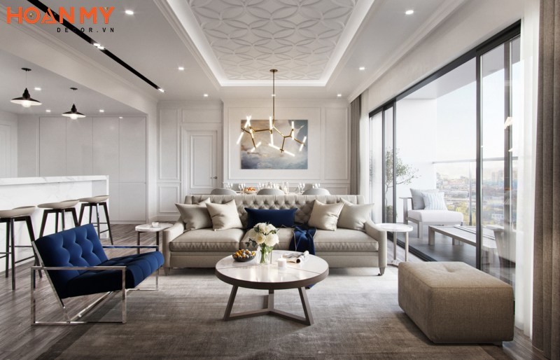 Thiết kế nội thất căn hộ Sapphire 2 Vinhomes Smart City 2 phòng ngủ theo phong cách tân cổ điển