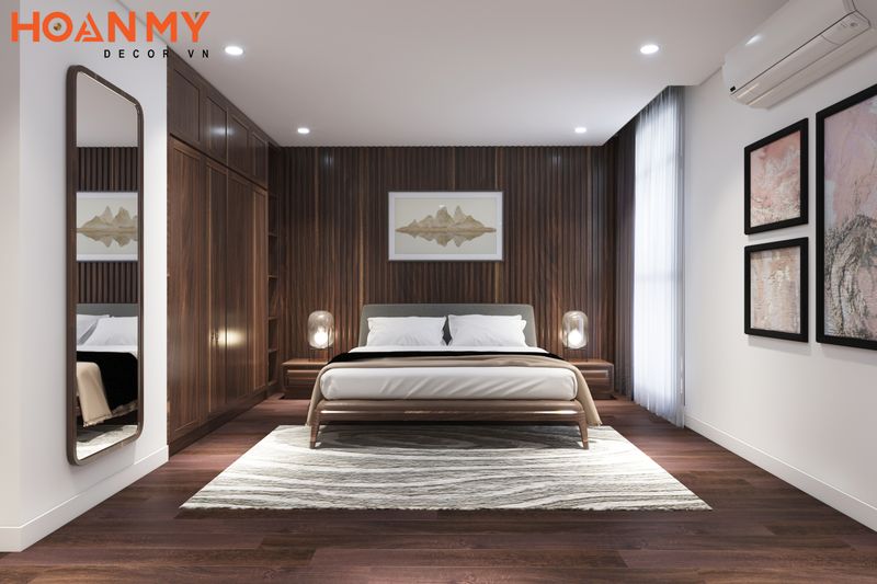 Không gian phòng ngủ sang trọng với chất liệu gỗ tự nhiên thượng hạng