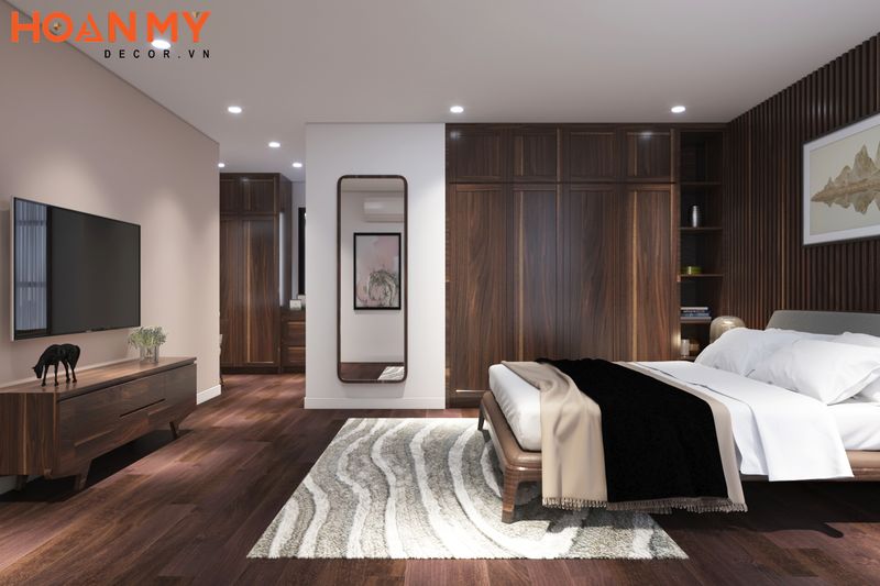 Không gian phòng ngủ sang trọng với chất liệu gỗ tự nhiên thượng hạng