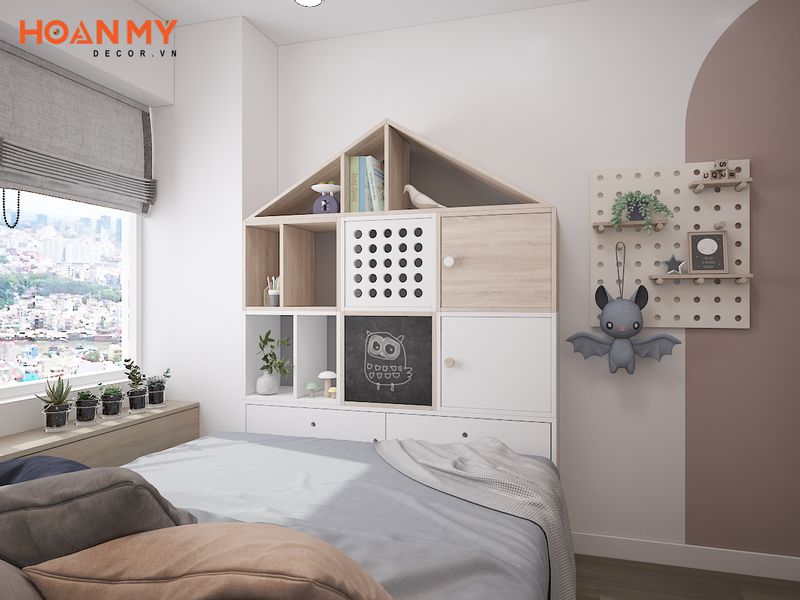 Phòng ngủ 2 với thiết kế giường kết hợp tủ thông minh tinh tế